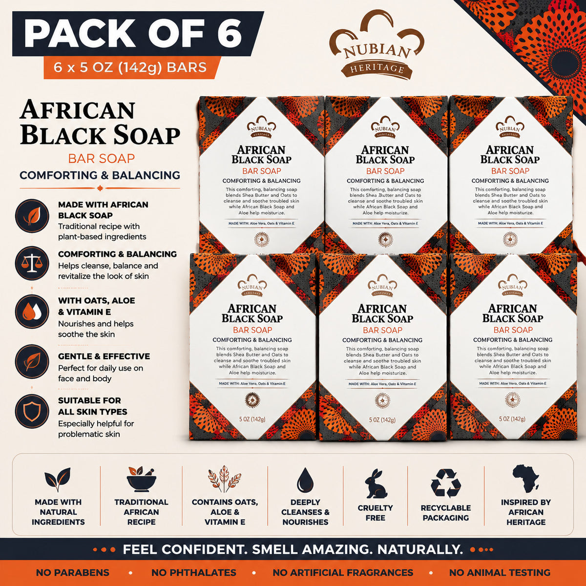 African Black Soap Bar Pack of 6 - Nourishing Natural Skin Cleanser
