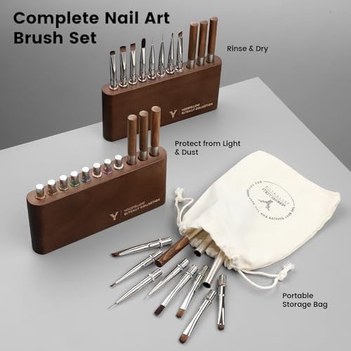 Nail Art Brush Set with Holder - 8 Interchangeable Heads for Gel, French Tip & Liner