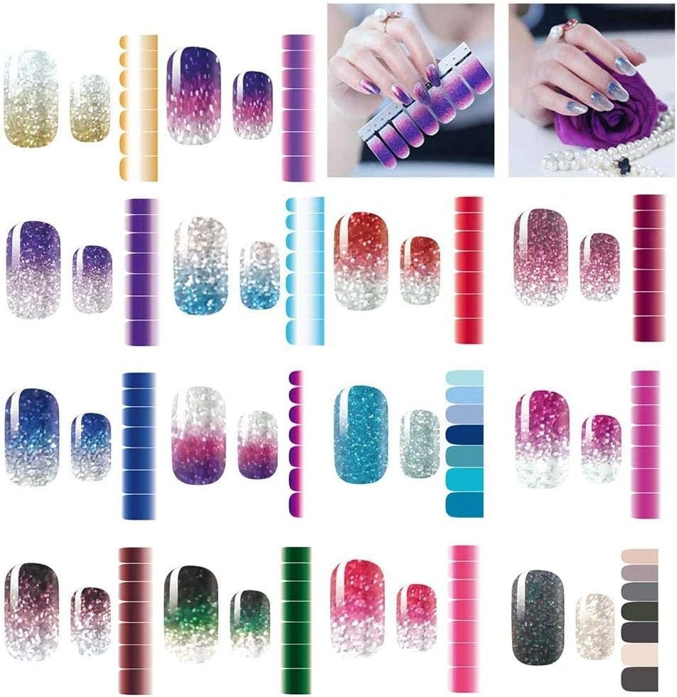 14 Sheets Glitter Gradient Nail Wraps Full Nail Art Stickers Gel Nails