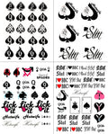 Temporary Queen of Spades Tattoo Stickers - 4 Sheets, 81 Designs