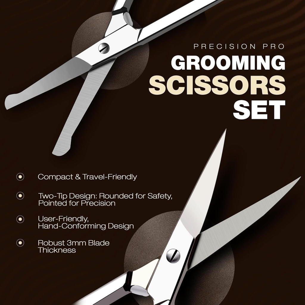Stainless Steel Eyebrow Nose & Beard Grooming Scissors Set - Fine Precision