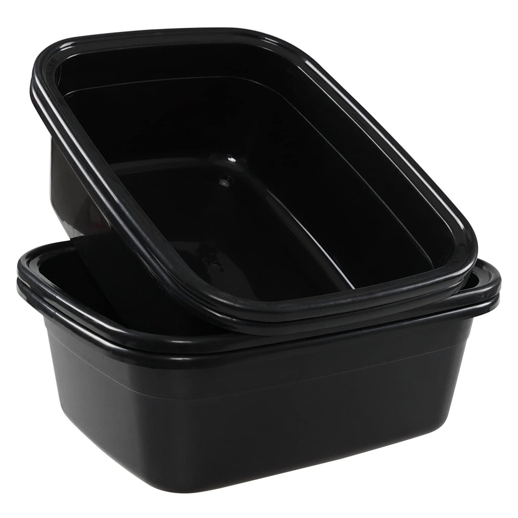 4 Pack Plastic Dish Pan 16 Quart Wash Basin Black - Heavy Duty Kitchen & Laundry