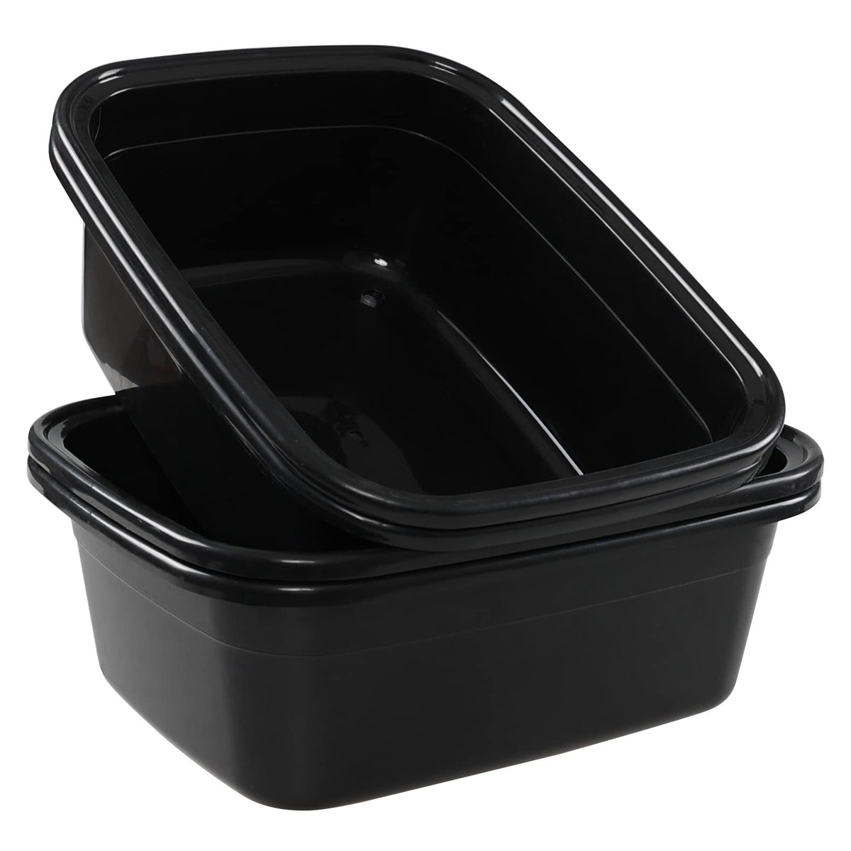 4 Pack Plastic Dish Pan 16 Quart Wash Basin Black - Heavy Duty Kitchen & Laundry