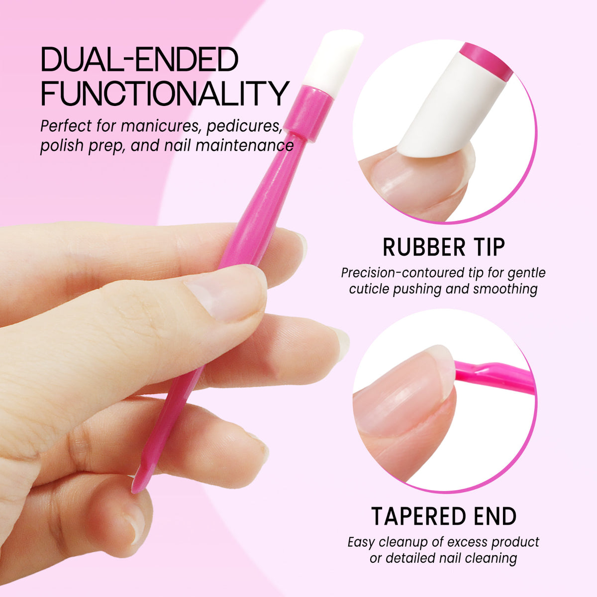 10pcs Disposable Nail Cuticle Pusher Set with Rubber Tips for Manicures