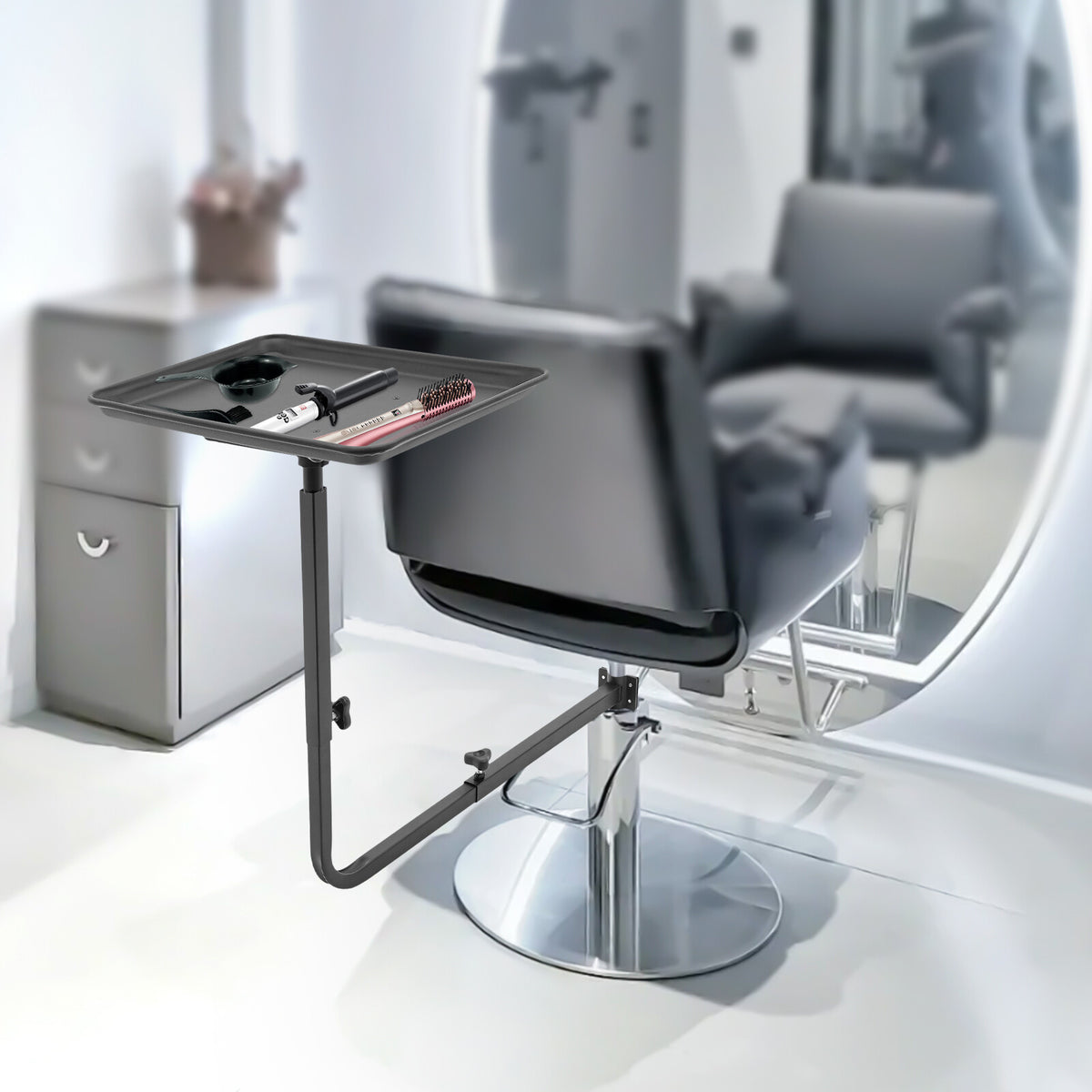 Salon Chair Mounting Tray with Adjustable 360° Rotatable Bracket for Hairdressing
