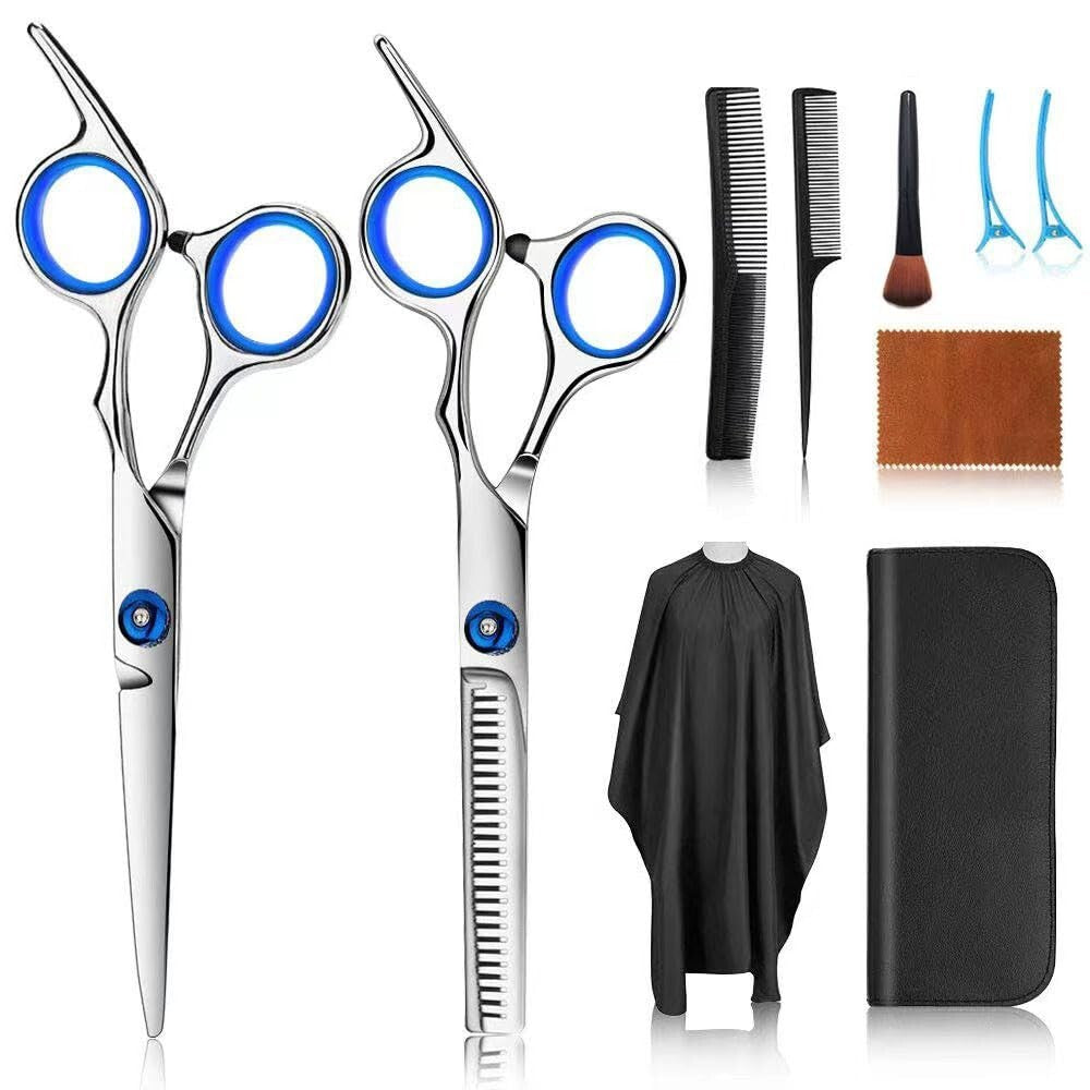 Professional Hair Cutting Scissors Kit - 10 Pcs Stainless Steel Hairdressing Shears Set for Salon & Home Use
