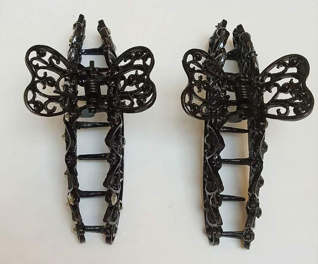 Lady Women Black Retro Flowers Hair Claw Clip Vintage Rhinestone Accessory