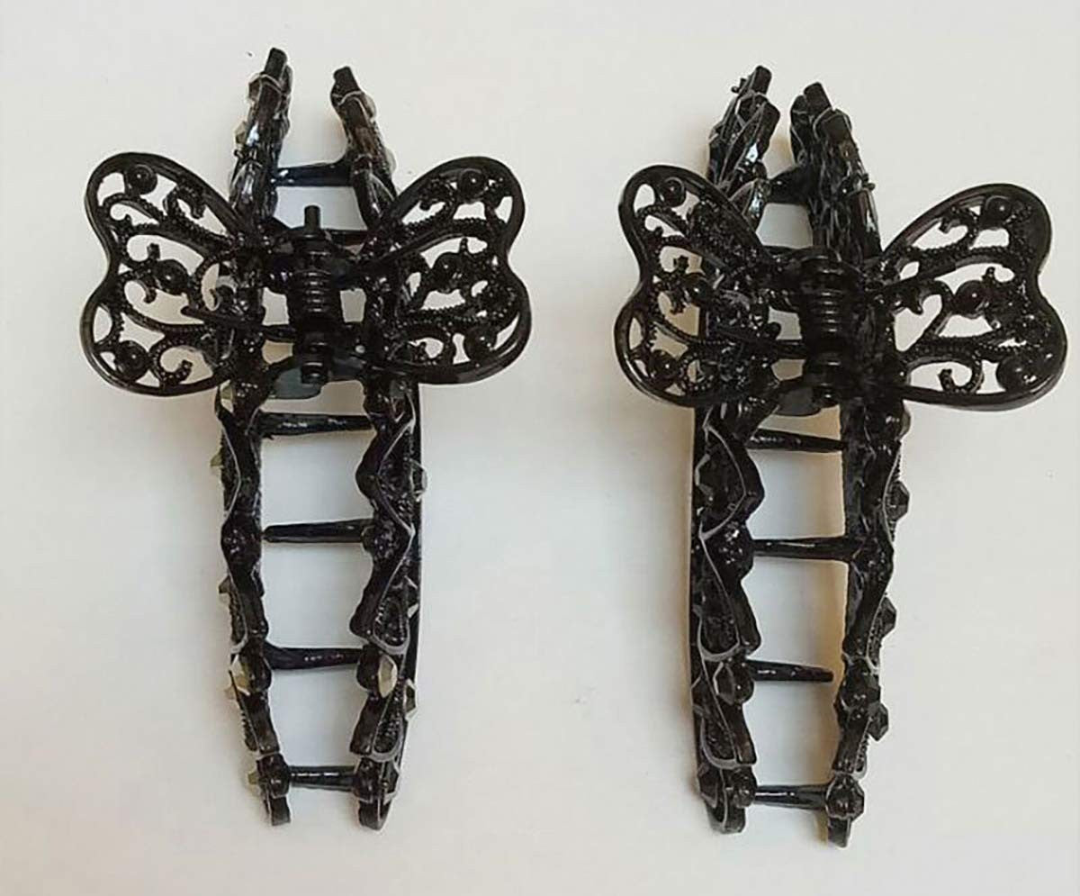 Lady Women Black Retro Flowers Hair Claw Clip Vintage Rhinestone Accessory