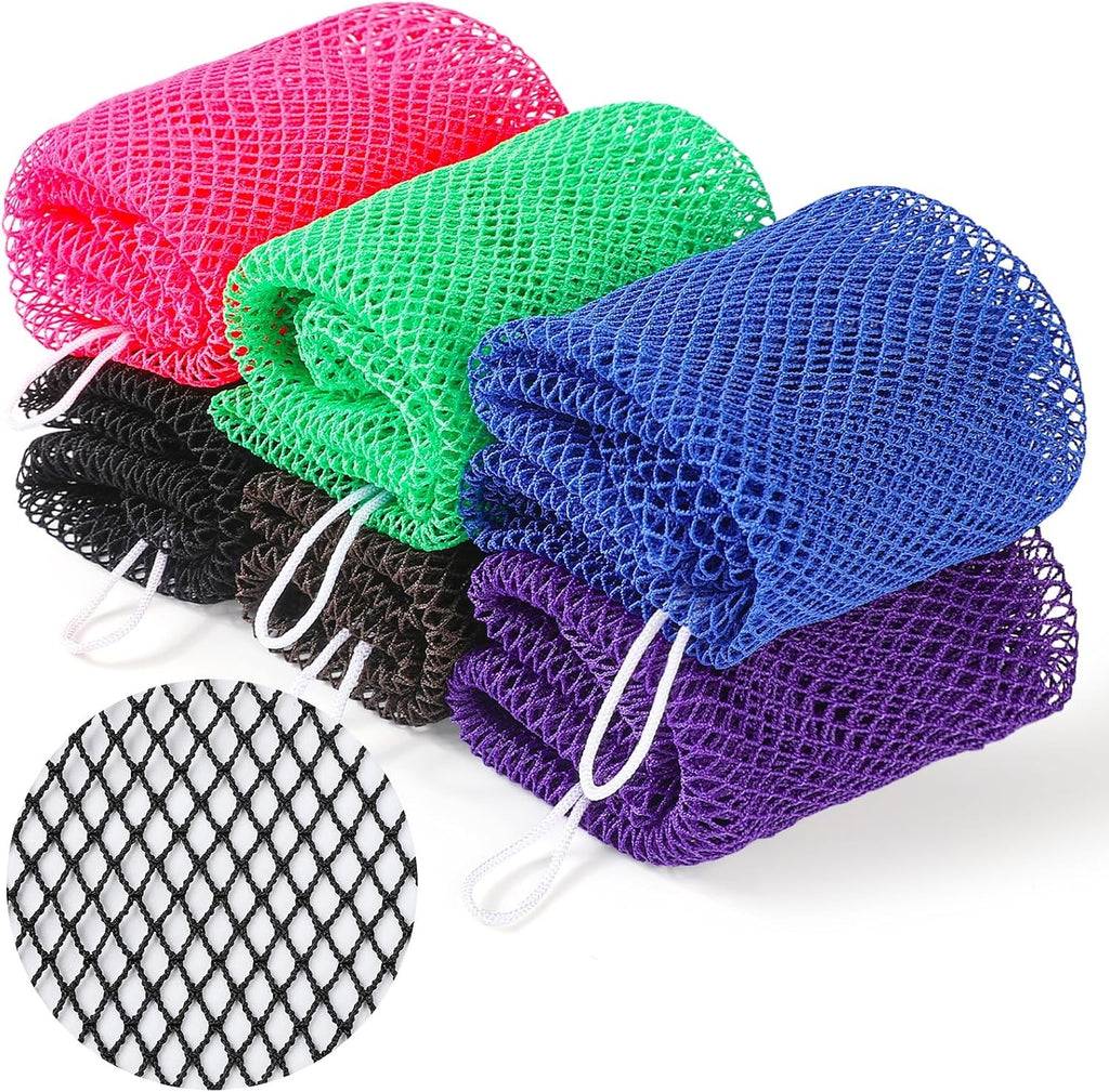 6-Pack Exfoliating Shower Scrubber Mesh Nets for Body & Back Cleaning