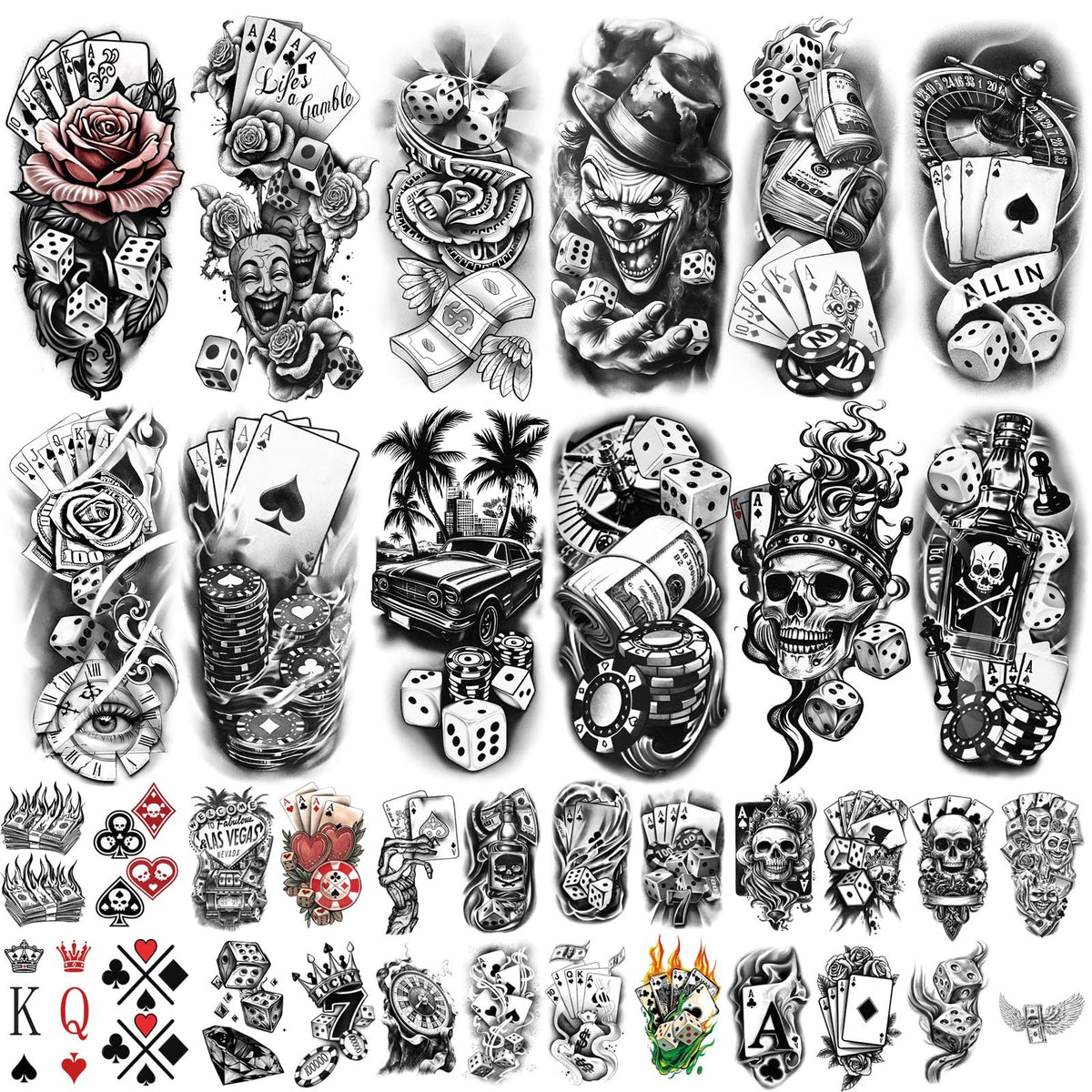 Temporary Tattoo Set 77 Sheets for Men and Women – Large & Small Sizes