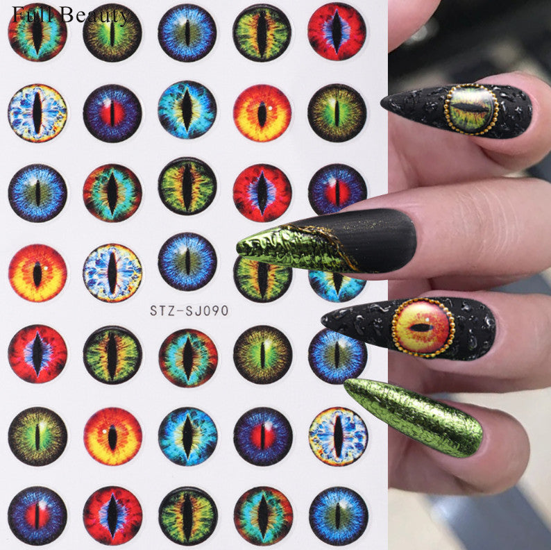 2pcs Dinosaur Eye Nail Stickers 3D Dragon Cat Eye Nail Art Decals