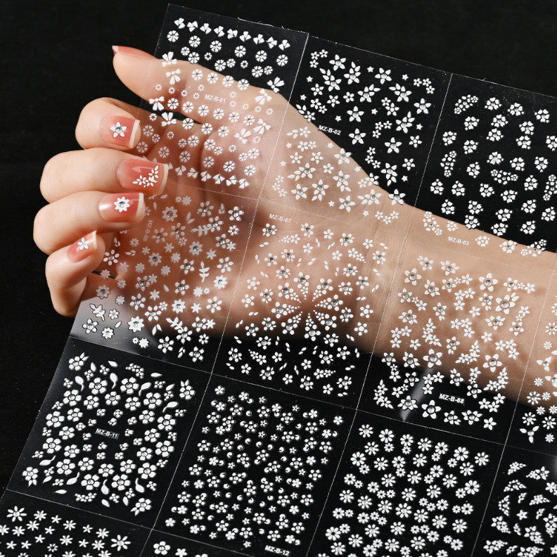 White Daisy Flower Nail Art Stickers Set - 10 Sheets for Manicure Decor