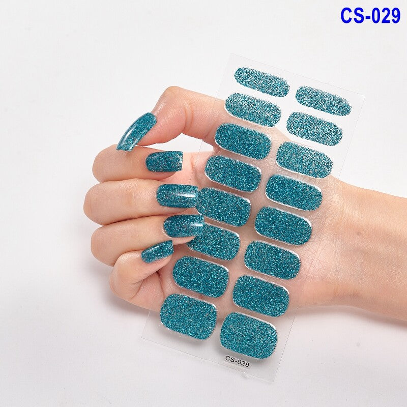 16-Pack Thick Glitter Gradient Nail Wraps - Durable Nail Polish Stickers