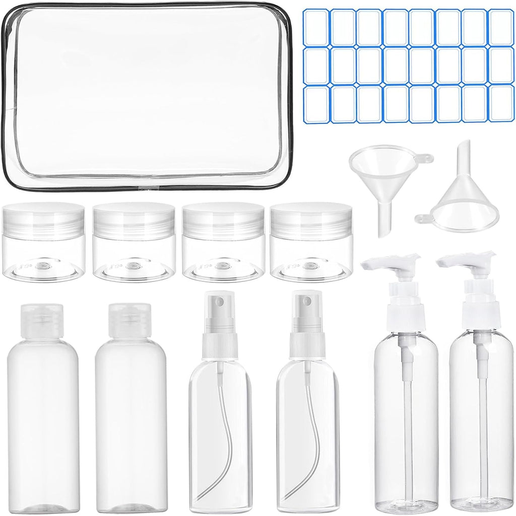 Travel Bottles Set TSA Approved Leakproof Toiletry Kit with Bag & Funnels