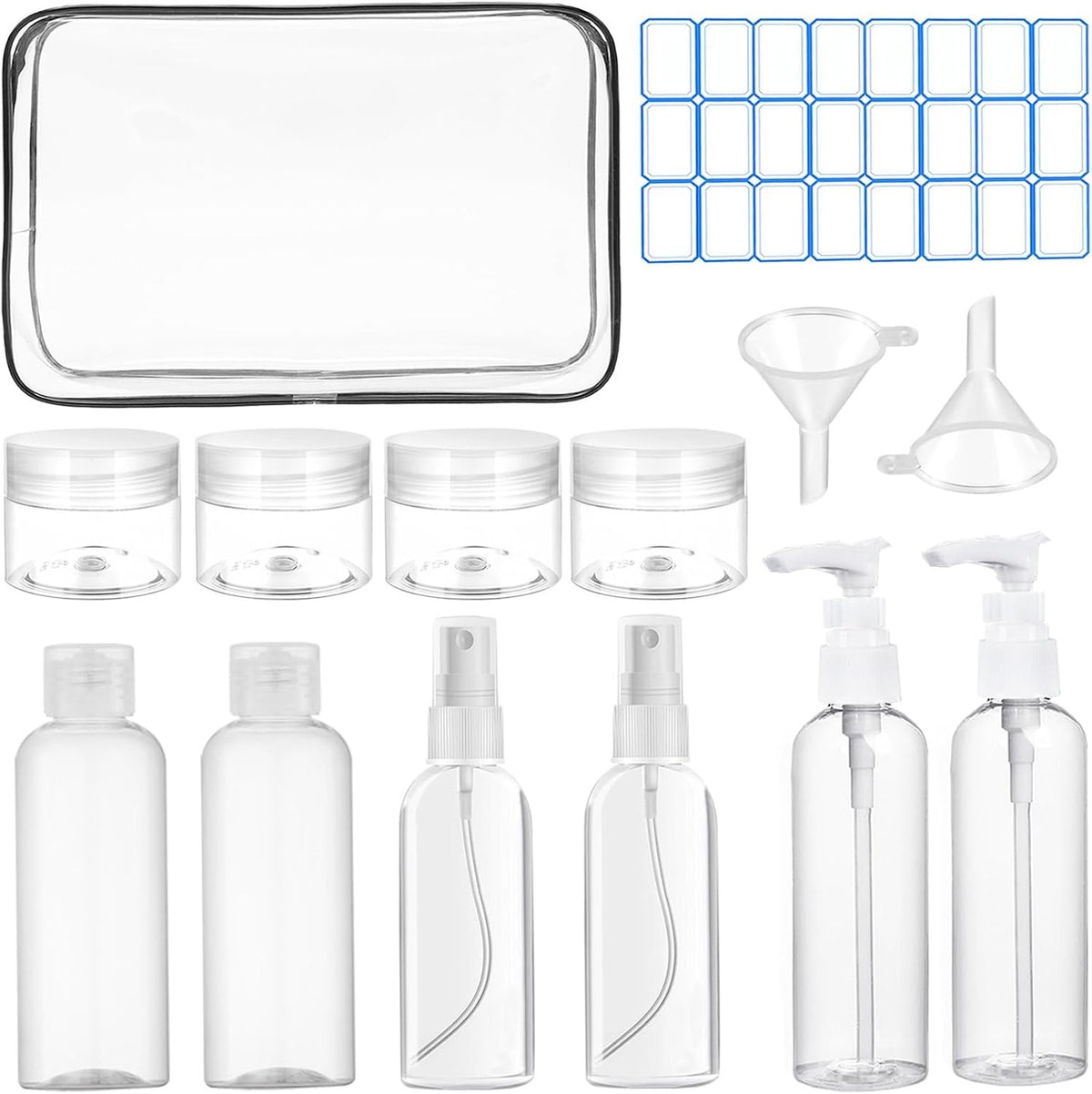Travel Bottles Set TSA Approved Leakproof Toiletry Kit with Bag & Funnels