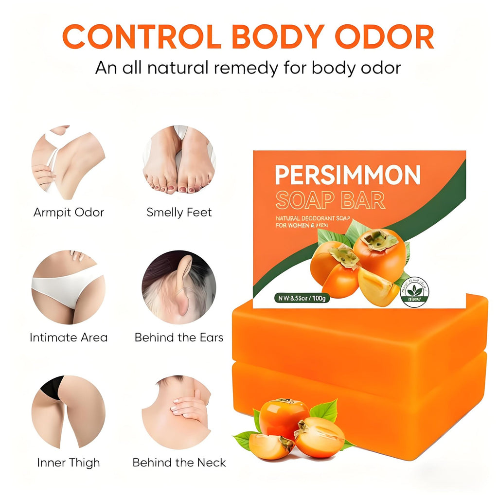 Persimmon Deodorant Soap Bar for Body Odor Control - Natural & Organic, 2-Pack