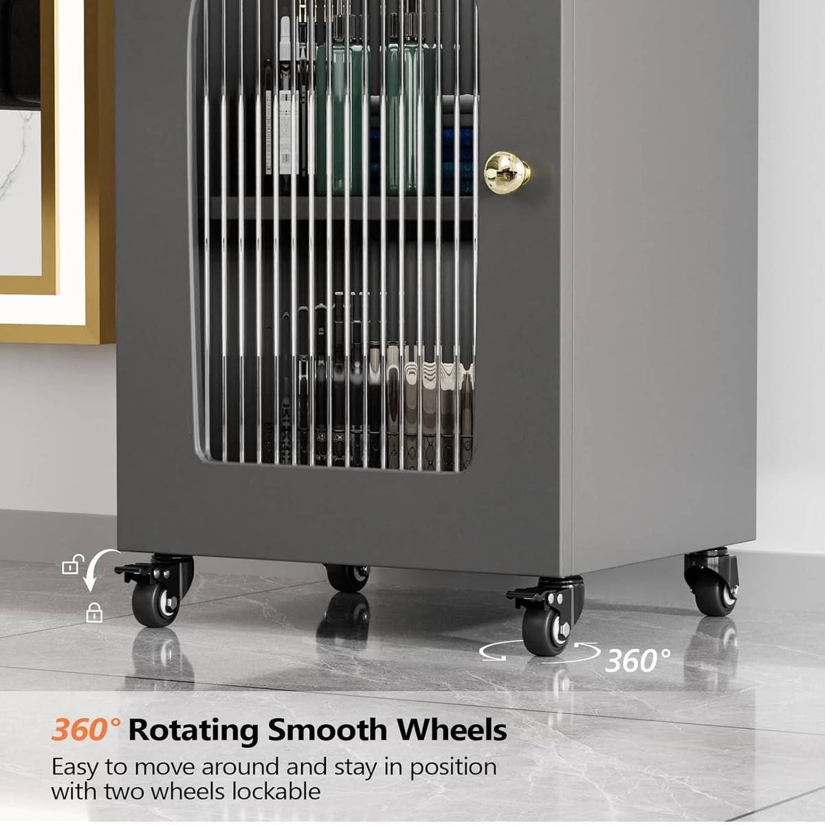 Salon Mobile Trolley Cart with Glass Door & Lockable Storage