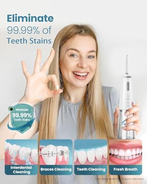 Water Dental Flosser Pick with 300ML Large Tank, Rechargeable Portable Oral Irrigator