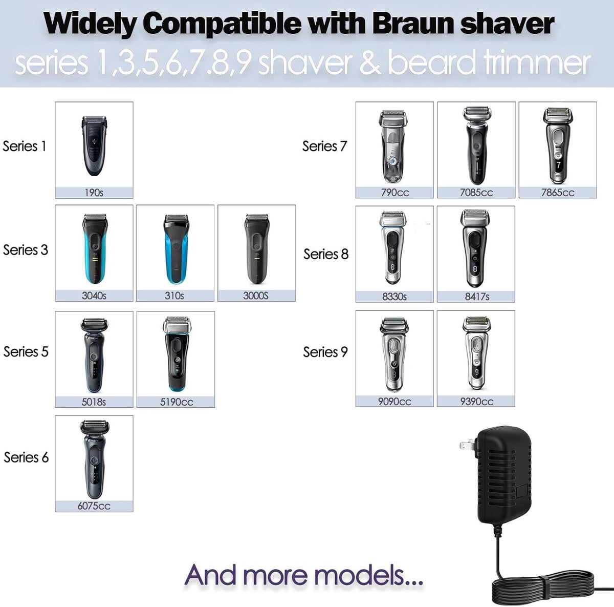 12V Replacement Charger for Braun Series S3 S5 S6 S7 S8 S9 Shavers and Trimmers