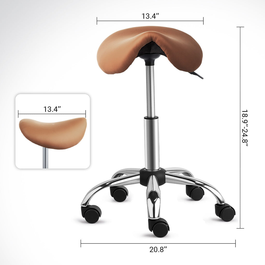 Height Adjustable Saddle Stool with Casters - Ergonomic PU Leather Office Chair