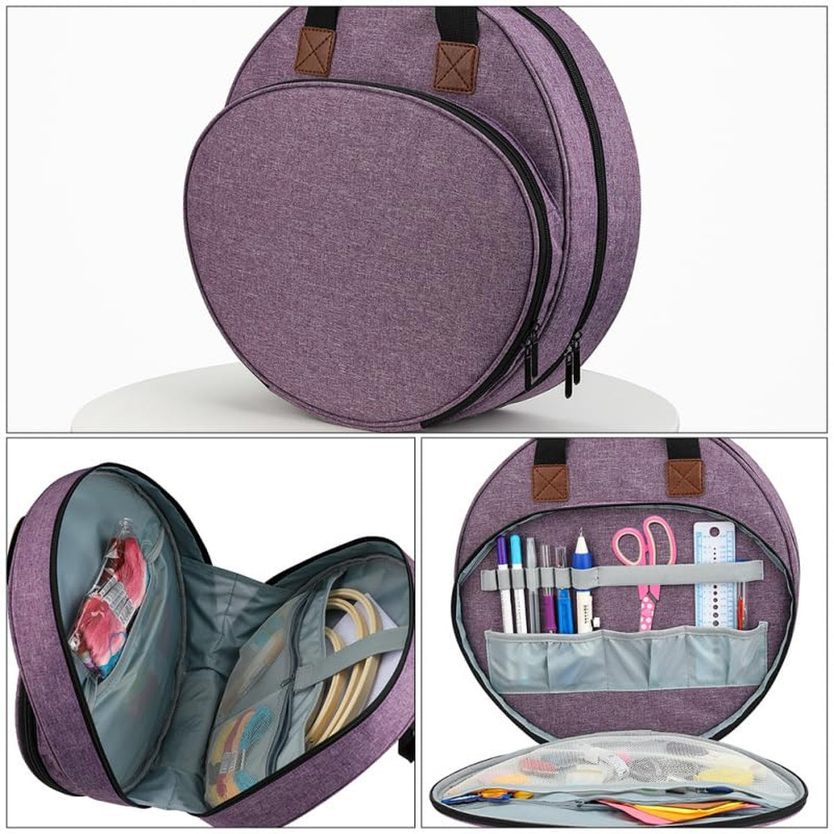 Large Capacity Embroidery Project Bag with Multiple Pockets and Handle