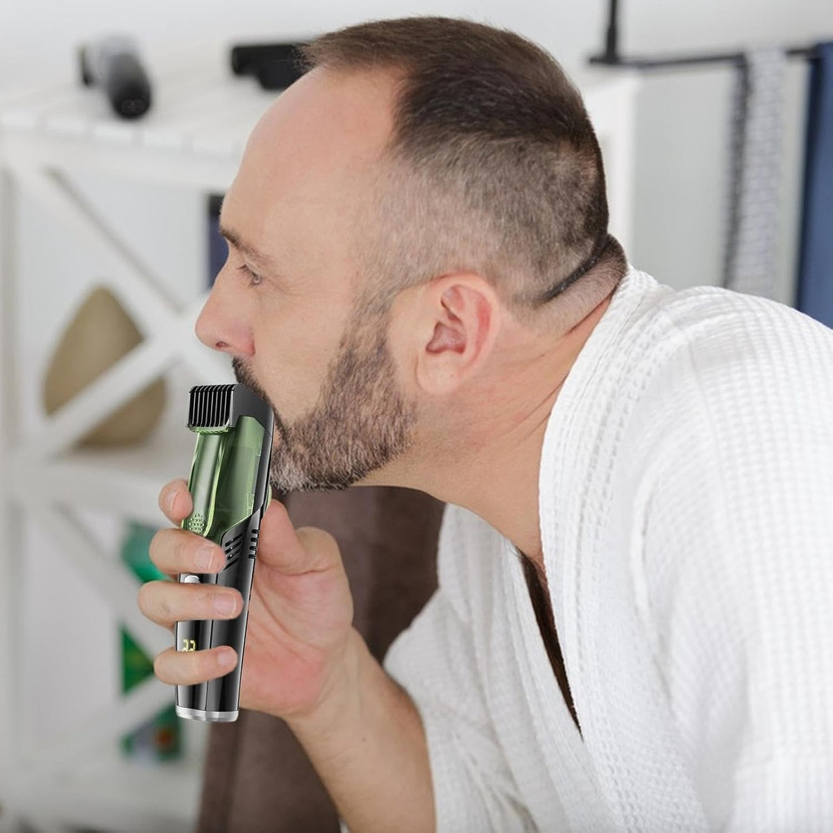 Cordless Waterproof Beard Trimmer with Vacuum and Adjustable Combs