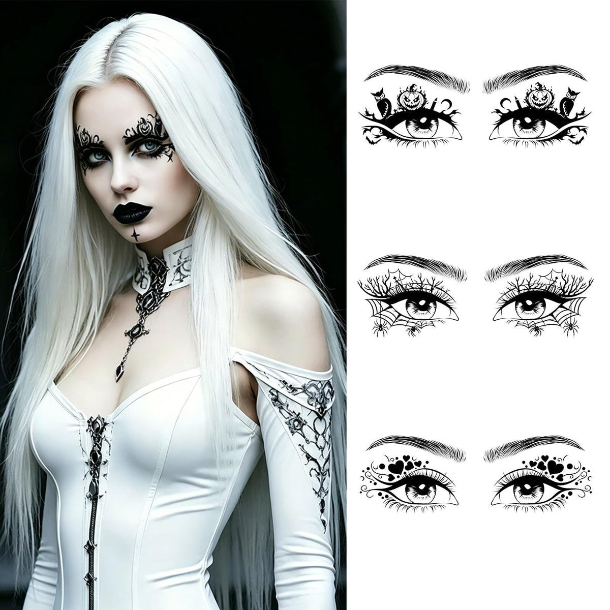 Halloween Eye Shadow Stickers 8 Sheets Multicolor Spider Webs Bats Skulls