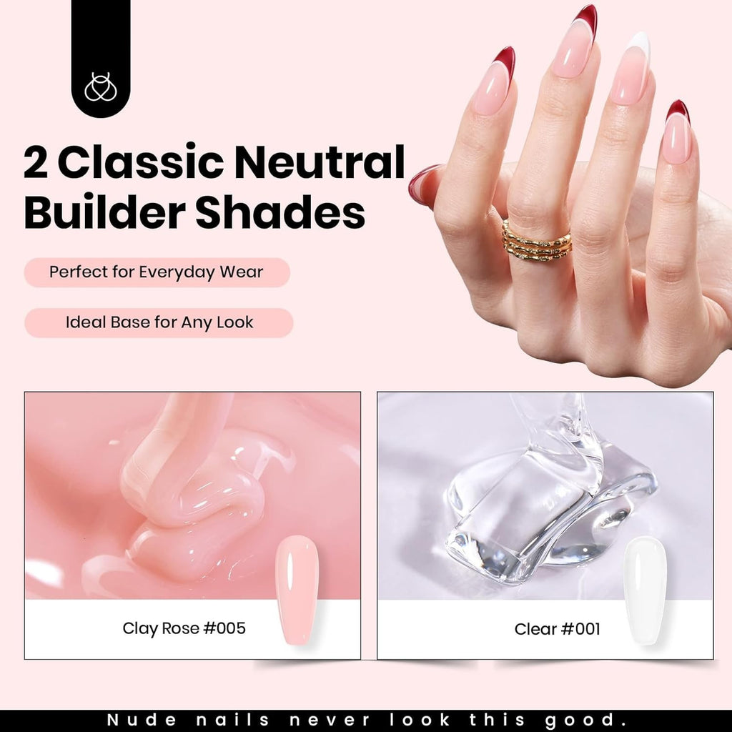 HEMA-Free Builder Gel for Nails Set - Clear & Jelly Nude, 2 x 1oz