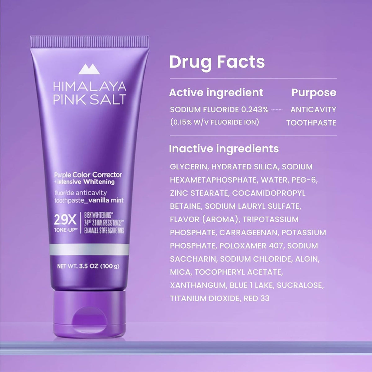 Purple Whitening Toothpaste 3.5 oz - Deep Stain Removal & Brightening