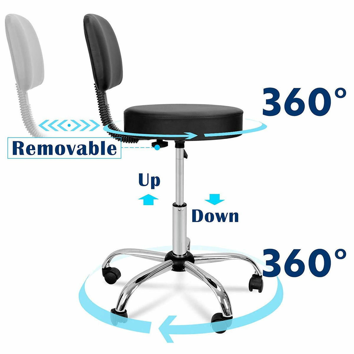 Hydraulic Salon Stool with Swivel Backrest Adjustable Height & Rolling Casters