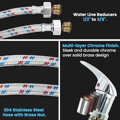 Salon Shampoo Bowl Faucet Kit with Chrome Hose and Adjustable Spray