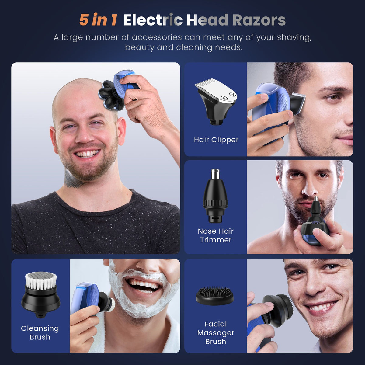 7D Rotary Electric Shaver for Men - Cordless Waterproof Bald Head Razor & Trimmer
