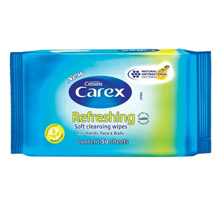 Carex Refreshing Cleansing Wipes for Body Hands Face - 50 Sheets
