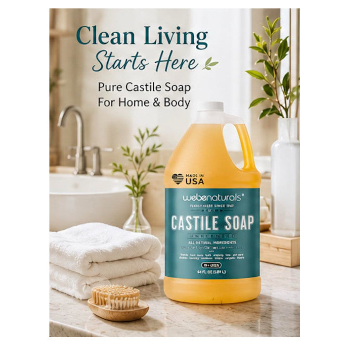 Organic Castile Liquid Soap 64 Fl Oz - Multi-Use, Unscented, Vegan & Eco-Friendly