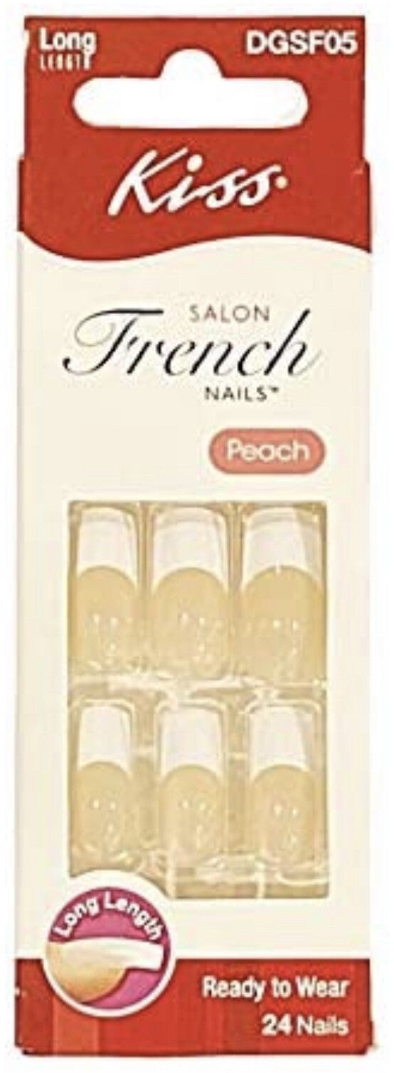 Long French Artificial Nails Peach Pack of 24 for Salon-Quality Manicure