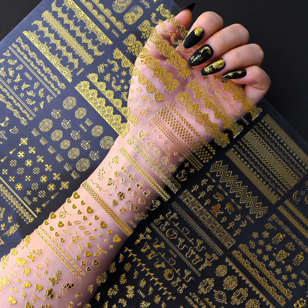 Gold Lace Moon and Star Nail Art Stickers - 10 Sheets for Elegant Nail Decoration