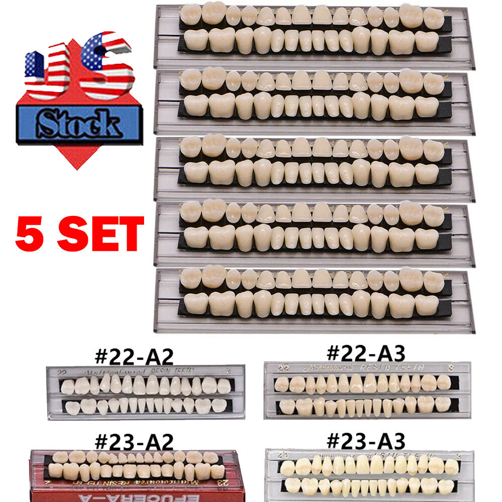 Dental Acrylic Resin Denture Set for Upper and Lower Teeth - Multiple Shades