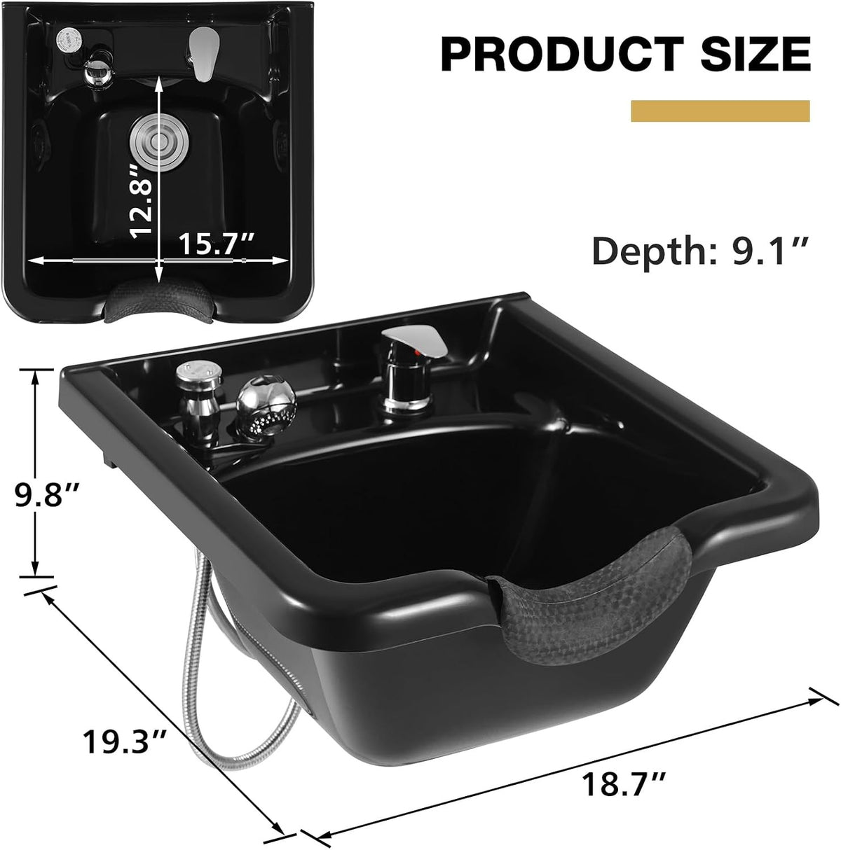 Wall Mounted Shampoo Bowl with Faucet Spray P-Trap Salon Sink Black ABS