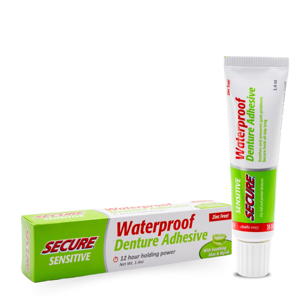 Waterproof Denture Adhesive with Aloe Vera for Sensitive Gums - Zinc-Free, 12-Hour Hold
