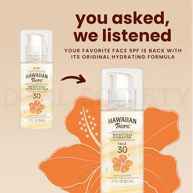 Hawaiian Tropic SPF 30 Weightless Hydration Sunscreen Lotion 1.7oz Lot of 2