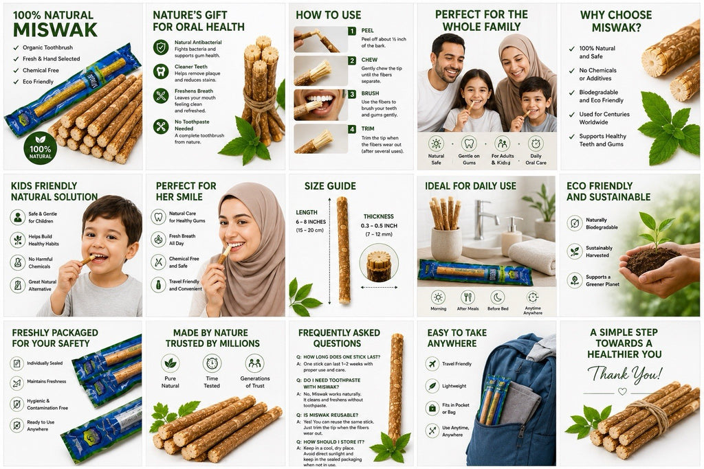Natural Miswak Toothbrush Sticks 12 Pack for Oral Hygiene & Whitening