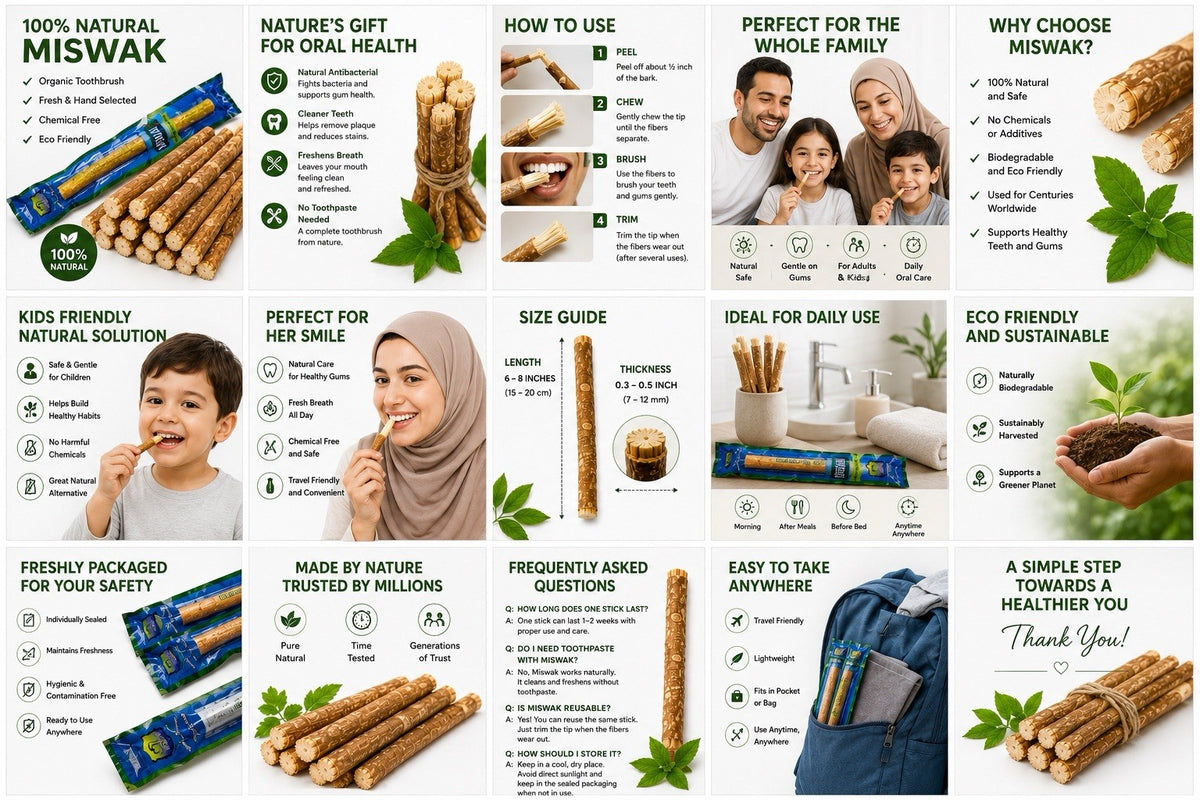 Natural Miswak Toothbrush Sticks 12 Pack for Oral Hygiene & Whitening