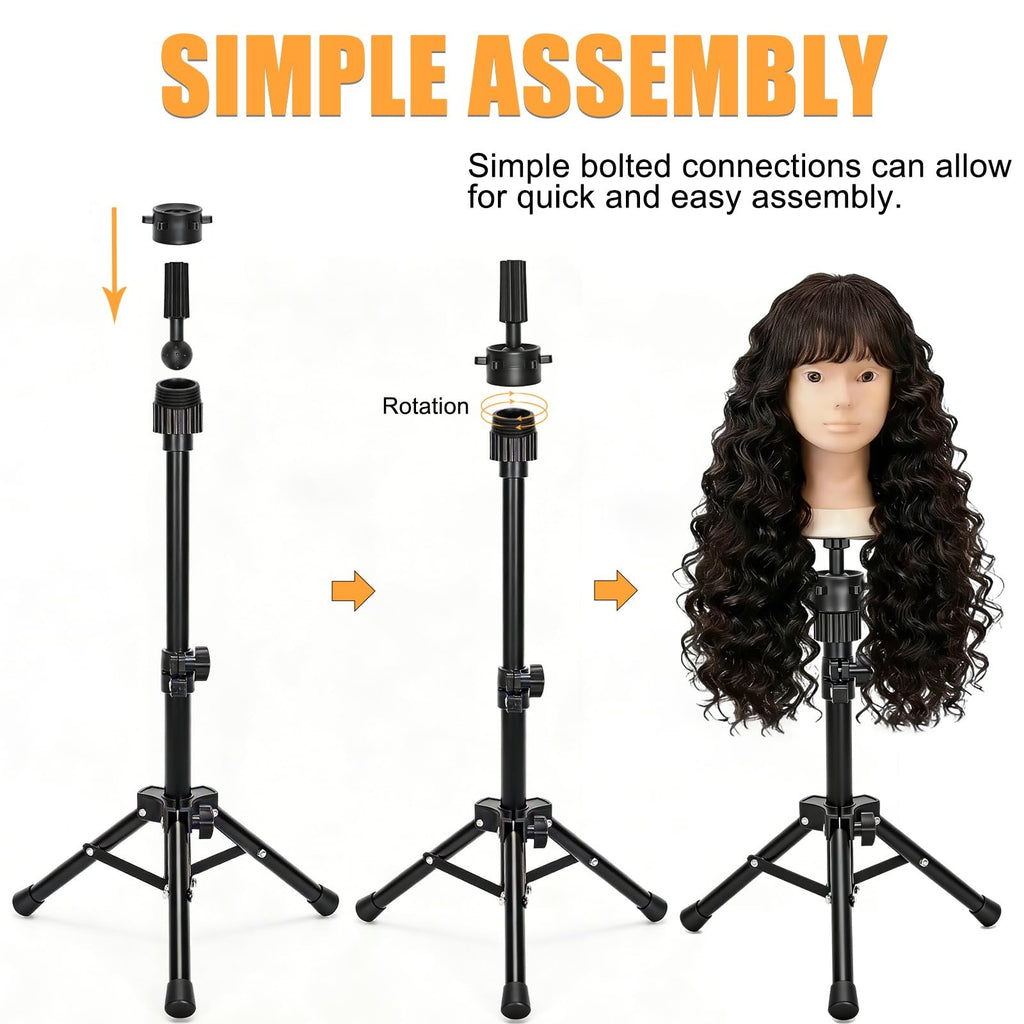 Mini Wig Stand Tripod - Adjustable Mannequin Head Holder for Styling