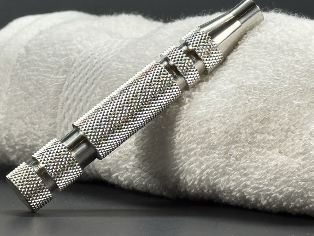 316 Stainless Steel Safety Razor Handle - Made in USA, Knurled, 95mm