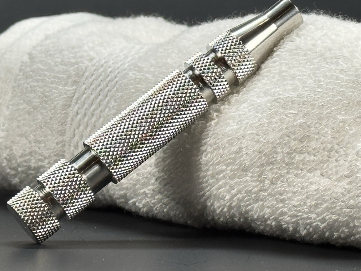 316 Stainless Steel Safety Razor Handle - Made in USA, Knurled, 95mm