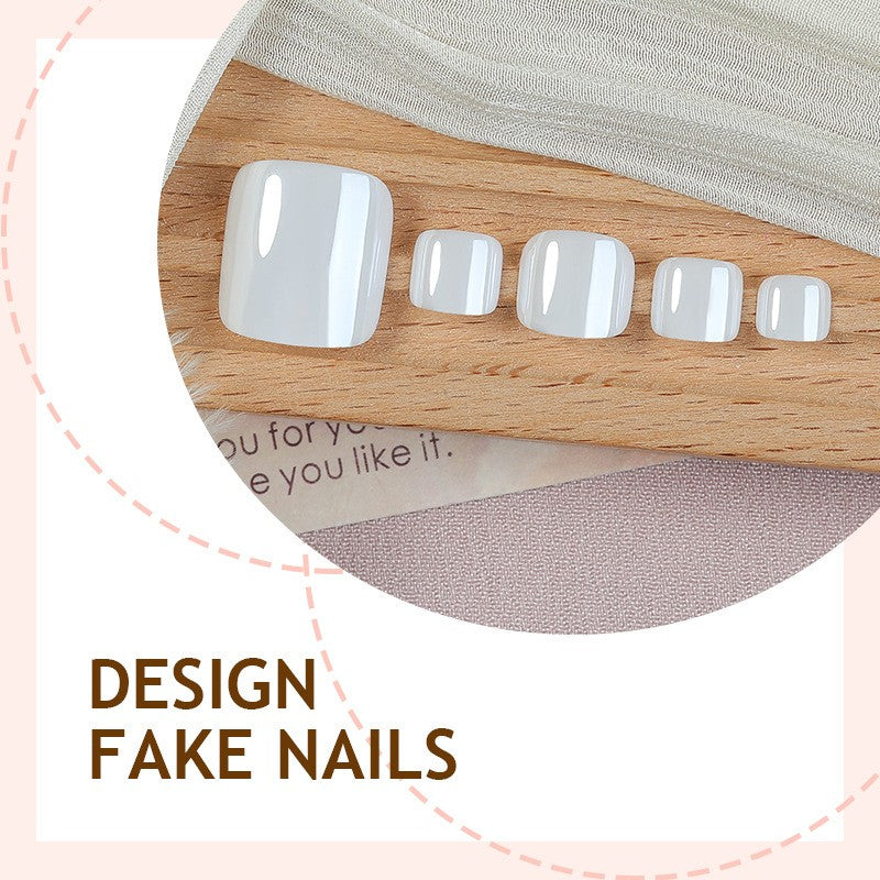 48Pcs Pearl White Aurora Toe Press-On Nails for Summer Daily Wear