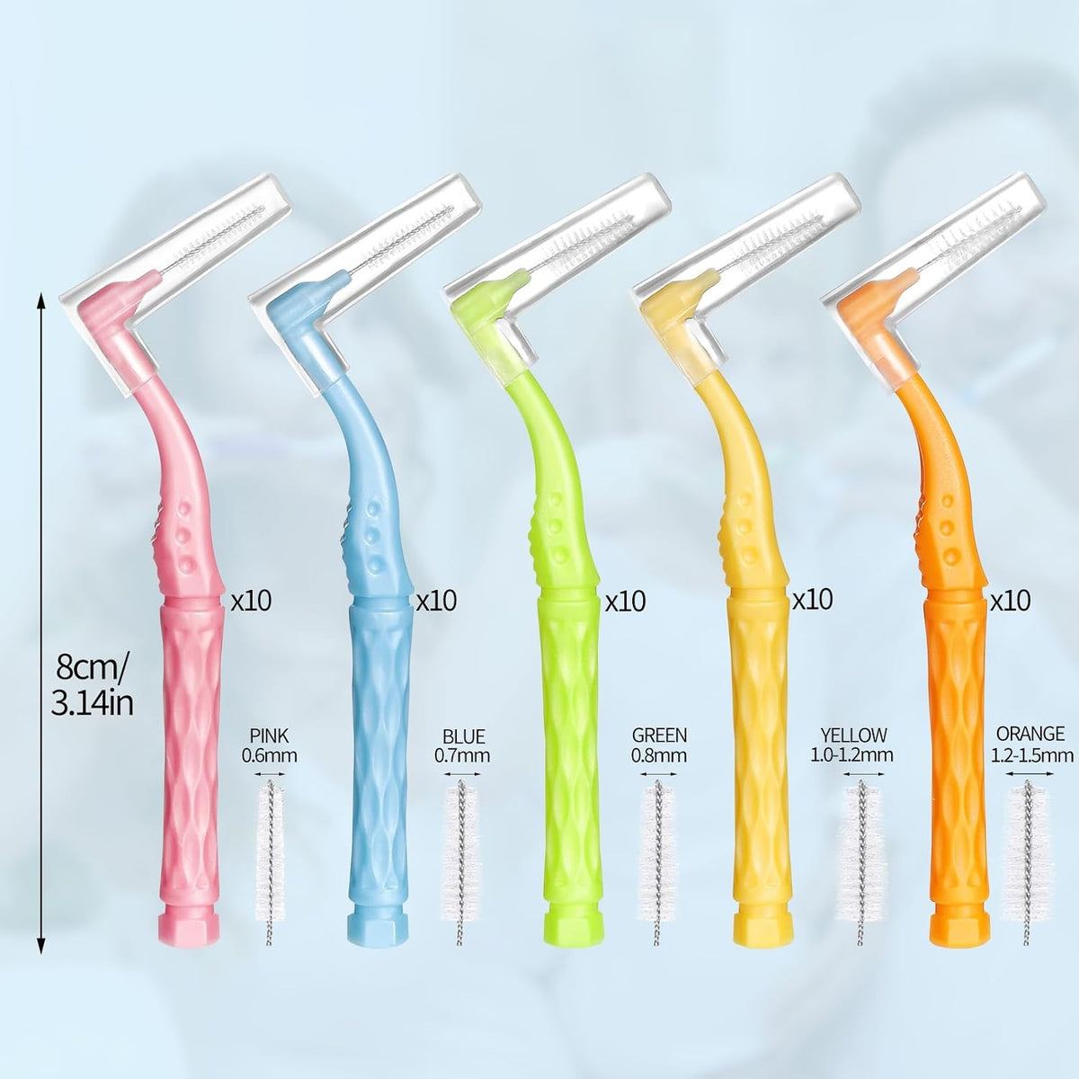 Dental Interdental Brush Set with 5 Sizes Non-Slip Handles for Effective Cleaning