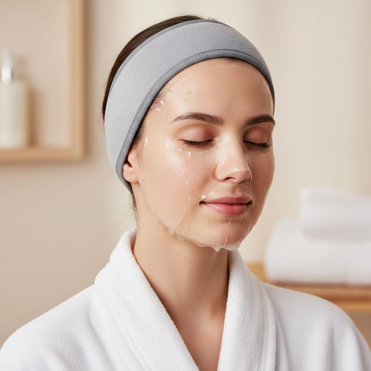 Adjustable Multicolor Facial Spa Headband Set - Soft Water-Absorbing Hairbands for Face Washing & Makeup