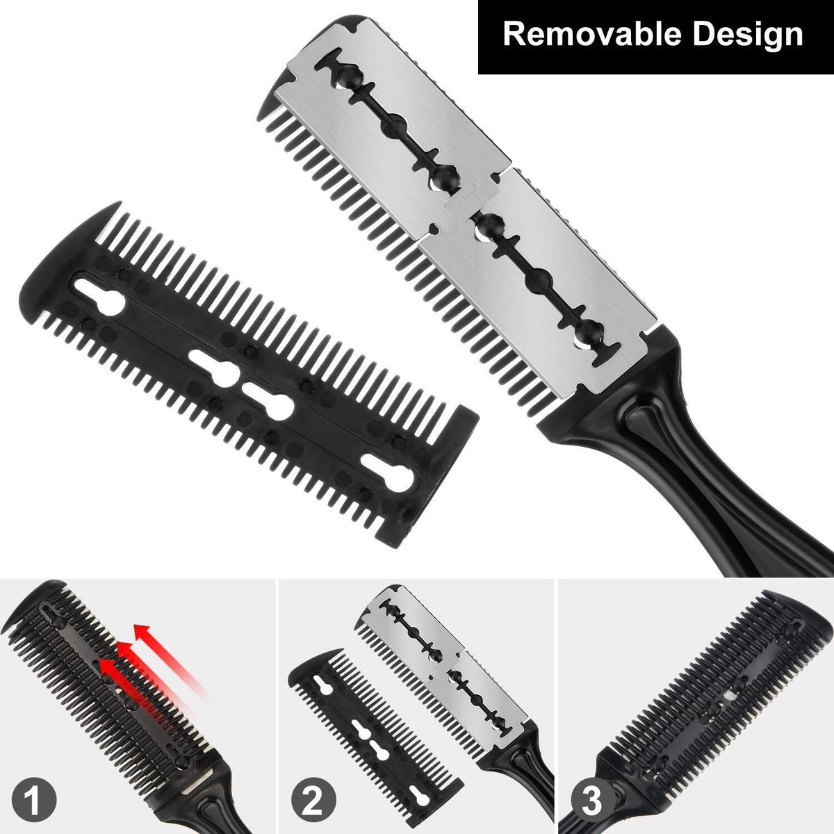 Hair Razor Comb Set with Replaceable Blades for Hair Thinning & Styling