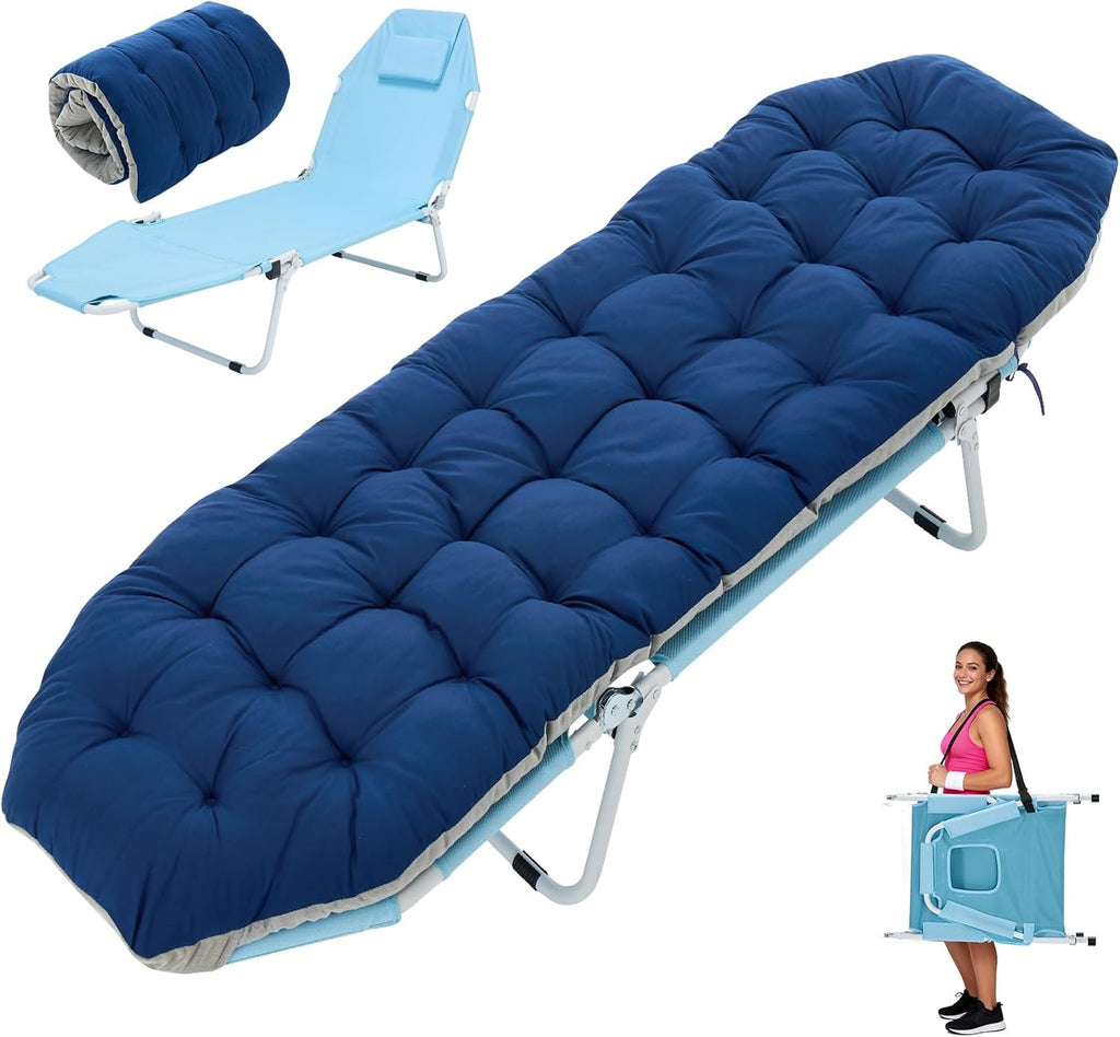 Portable Folding Camping Cot with Mattress & Face Hole for Outdoor Sleep